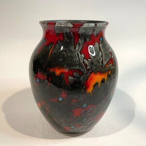 Poole Pottery Red Magma Vase by Artist Janice Tchalenko 6.5" tall Original label